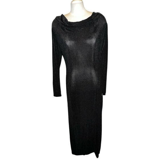 Band of the Free NWT Annabelle Black Cowl Neck ShimmMidi Dress Sz Large Black - Picture 9 of 14